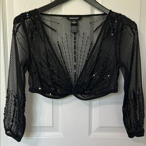 Guess Black Sequin Mesh Top